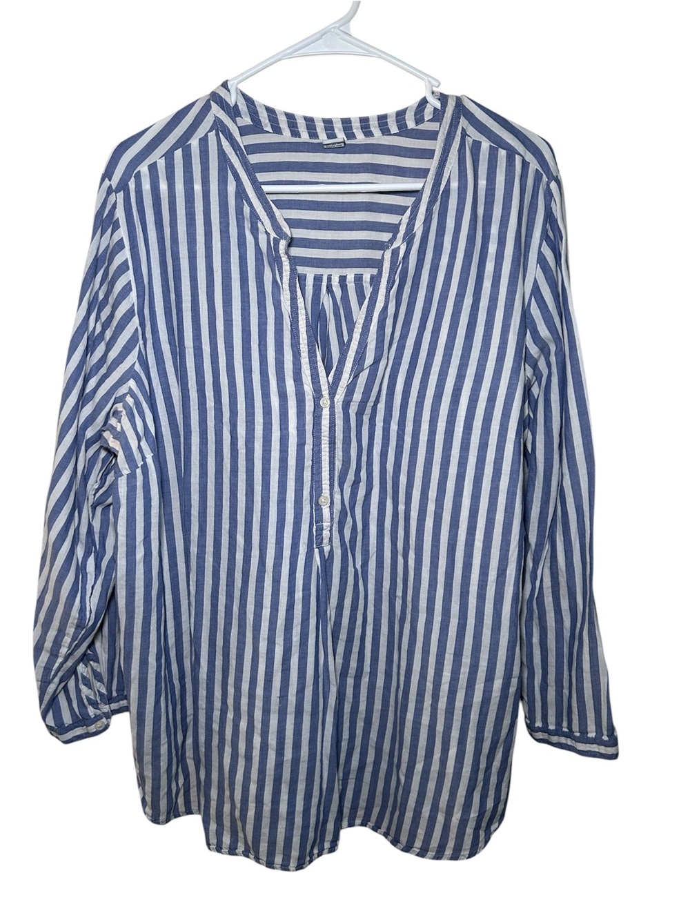 Old Navy Blue and White Vertical Stripe Button-Front Tunic XXL 100% Cotton Casua